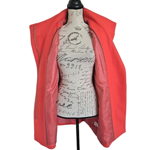 SOLD J. Crew Factory City long Coat Cocoon wool blend Pea coral red winter 10 - Picture 12 of 16